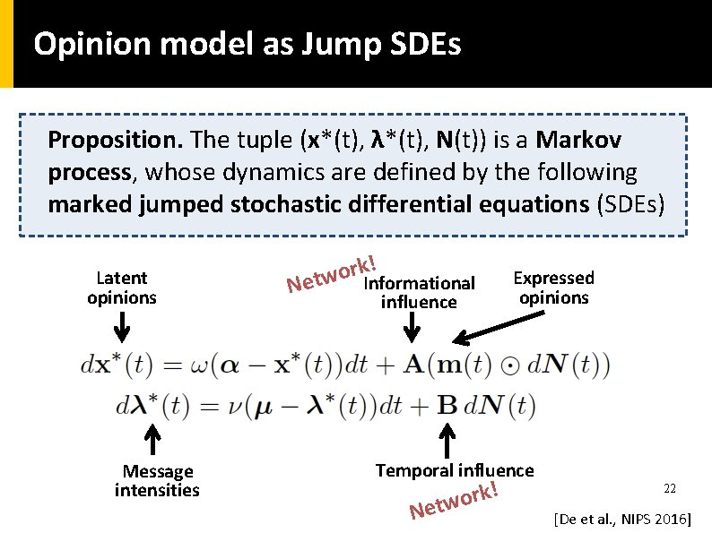 Opinion model as Jump SDEs Proposition. The tuple (x*(t), λ*(t), N(t)) is a Markov