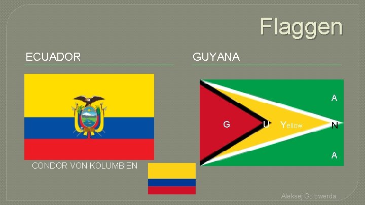 Flaggen ECUADOR GUYANA A G U Yellow N A CONDOR VON KOLUMBIEN Aleksej Golowerda