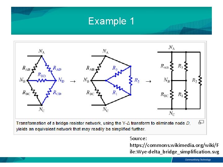 Example 1 Source: https: //commons. wikimedia. org/wiki/F ile: Wye-delta_bridge_simplification. svg Example 1 Source: https: //commons. wikimedia. org/wiki/F ile: Wye-delta_bridge_simplification. svg