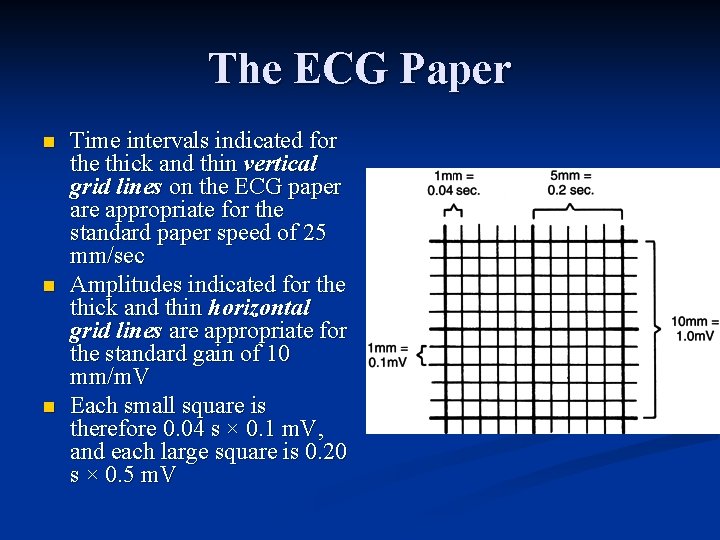 The ECG Paper n n n Time intervals indicated for the thick and thin