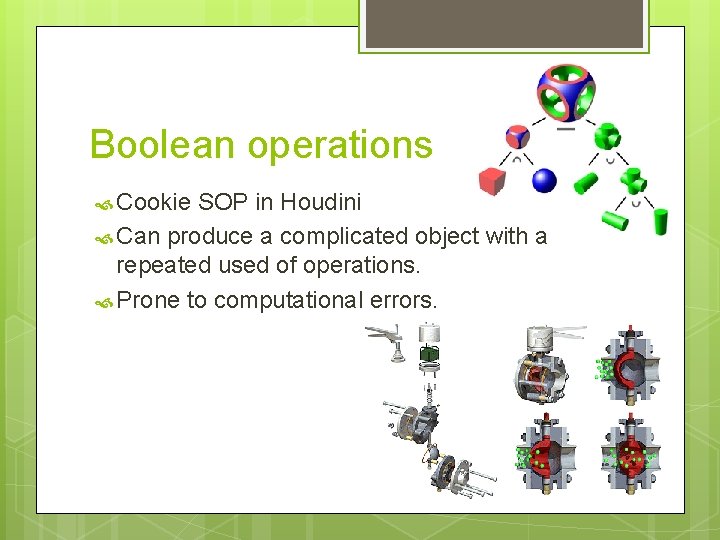 Boolean operations Cookie SOP in Houdini Can produce a complicated object with a repeated