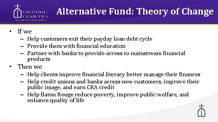 Alternative Fund: Theory of Change • If we – Help customers exit their payday