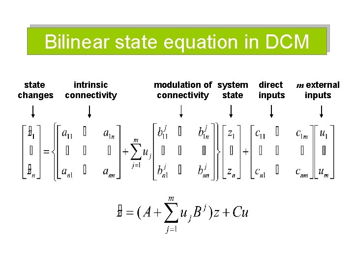 Bilinear state equation in DCM state changes intrinsic connectivity modulation of system connectivity state