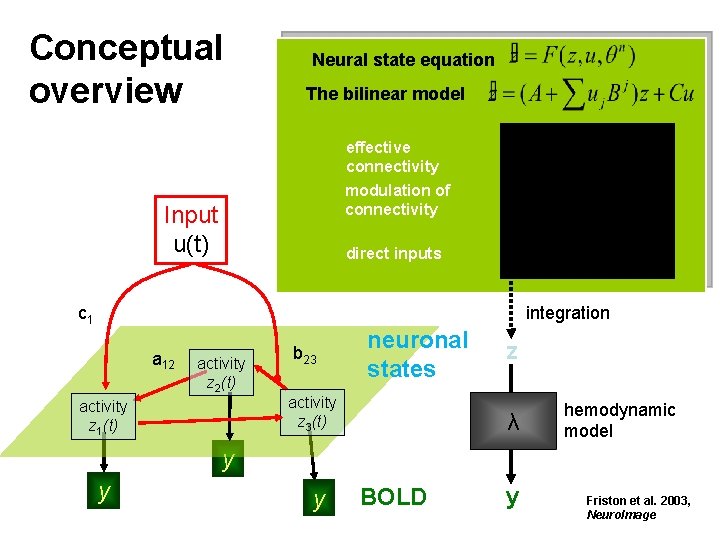 Conceptual overview Neural state equation The bilinear model effective connectivity modulation of connectivity Input