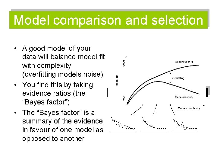 Model comparison and selection • A good model of your data will balance model
