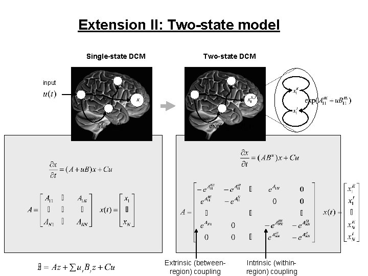 Extension II: Two-state model Single-state DCM Two-state DCM input Extrinsic (betweenregion) coupling Intrinsic (withinregion)