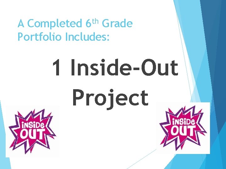 A Completed 6 th Grade Portfolio Includes: 1 Inside-Out Project 