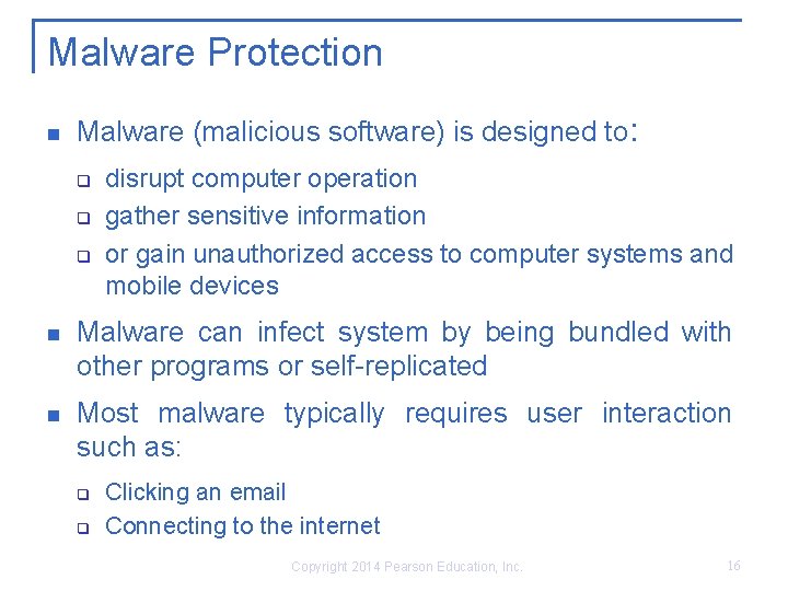 Malware Protection Malware (malicious software) is designed to: q q q disrupt computer operation Malware Protection Malware (malicious software) is designed to: q q q disrupt computer operation