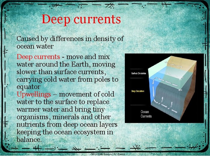 Deep currents Caused by differences in density of ocean water Deep currents - move