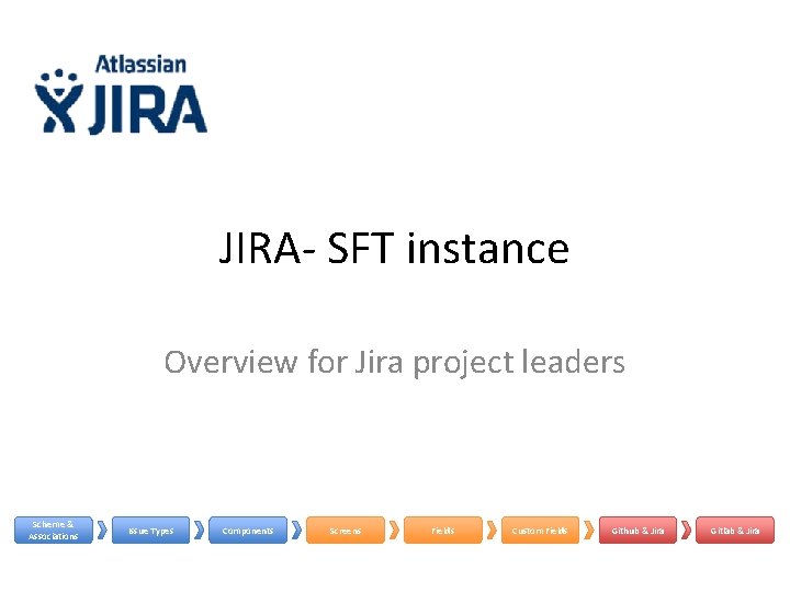 JIRA- SFT instance Overview for Jira project leaders Scheme & Associations Issue Types Components