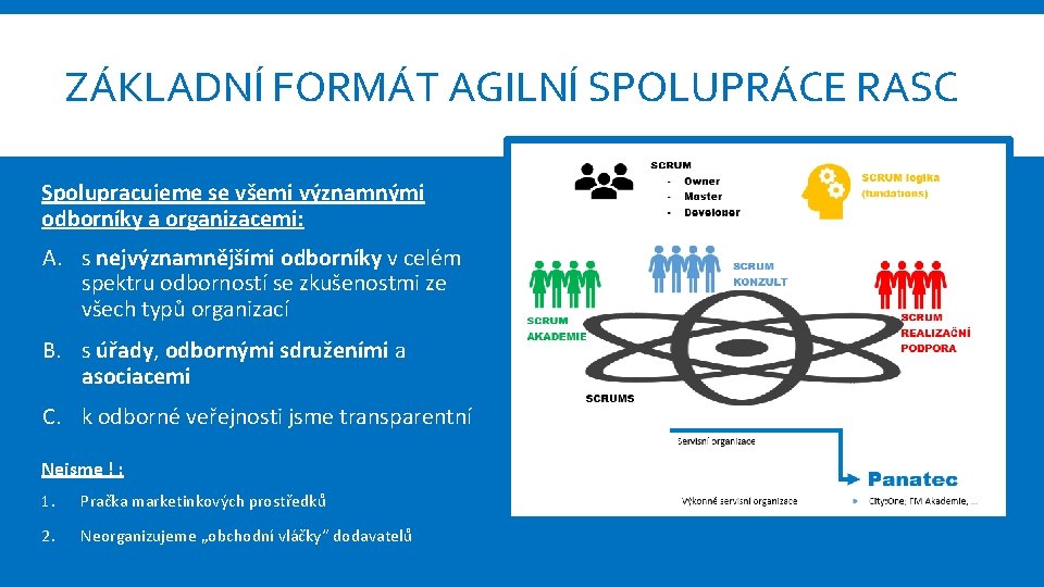 ZÁKLADNÍ FORMÁT AGILNÍ SPOLUPRÁCE RASC Spolupracujeme se všemi významnými odborníky a organizacemi: A. s