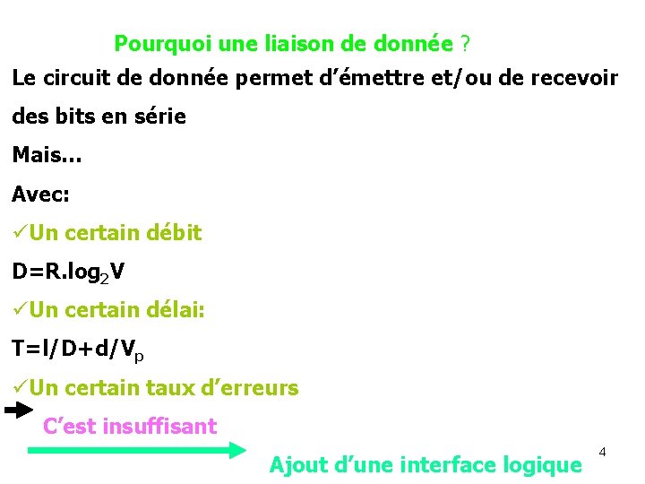 Pourquoi une liaison de donnée ? Le circuit de donnée permet d’émettre et/ou de