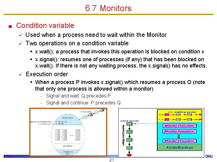 6. 7 Monitors Condition variable ü ü Used when a process need to wait