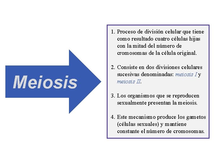 1. Proceso de división celular que tiene como resultado cuatro células hijas con la