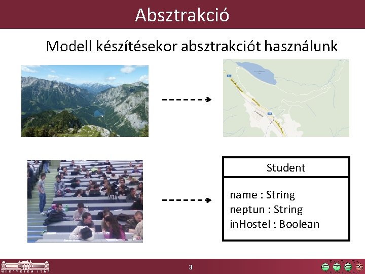 Absztrakció Modell készítésekor absztrakciót használunk Student name : String neptun : String in. Hostel