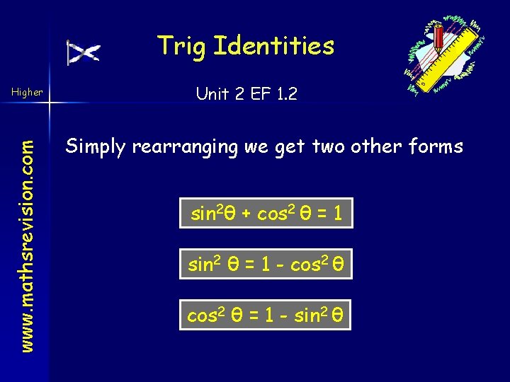 Trig Identities www. mathsrevision. com Higher Unit 2 EF 1. 2 Simply rearranging we