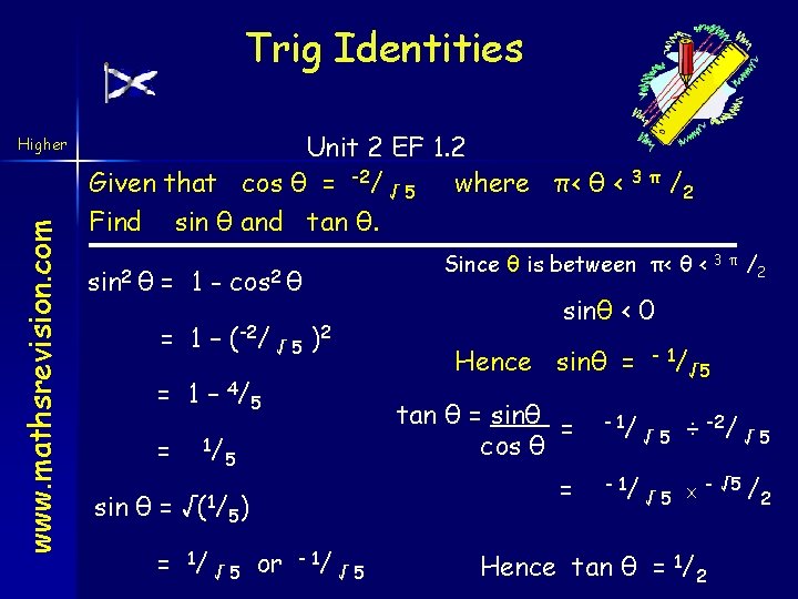 Trig Identities www. mathsrevision. com Higher Unit 2 EF 1. 2 Given that cos