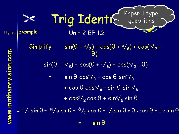 Paper 1 type questions Trig Identities www. mathsrevision. com Higher Example Unit 2 EF