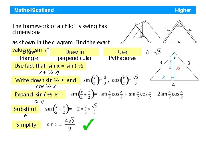 Maths 4 Scotland Higher The framework of a child’s swing has dimensions as shown