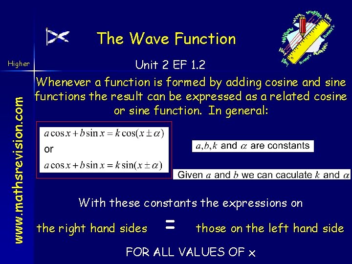 The Wave Function www. mathsrevision. com Higher Unit 2 EF 1. 2 Whenever a