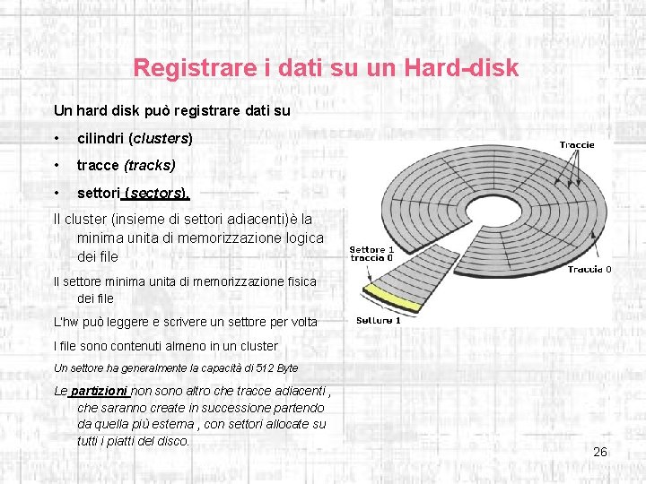 Registrare i dati su un Hard-disk Un hard disk può registrare dati su •