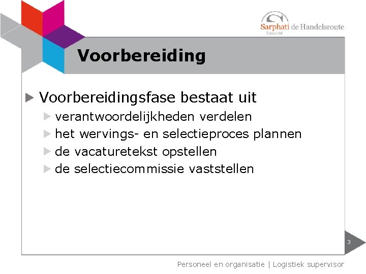 Voorbereidingsfase bestaat uit verantwoordelijkheden verdelen het wervings- en selectieproces plannen de vacaturetekst opstellen de