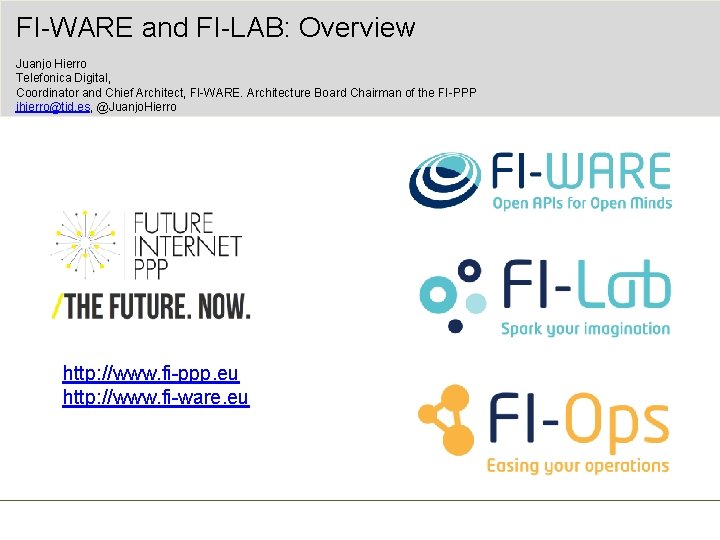 FI-WARE and FI-LAB: Overview Juanjo Hierro Telefonica Digital, Coordinator and Chief Architect, FI-WARE. Architecture