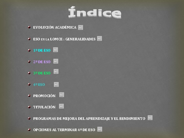 EVOLUCIÓN ACADÉMICA ESO EN LA LOMCE : GENERALIDADES 1º DE ESO 2º DE ESO EVOLUCIÓN ACADÉMICA ESO EN LA LOMCE : GENERALIDADES 1º DE ESO 2º DE ESO