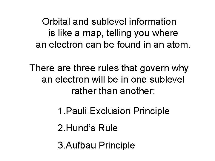 Orbital and sublevel information is like a map, telling you where an electron can