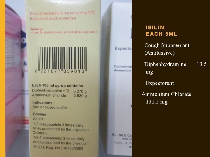 ISILIN EACH 5 ML Cough Suppressant (Antitussive) Diphenhydramine mg Expectorant Ammonium Chloride 131. 5