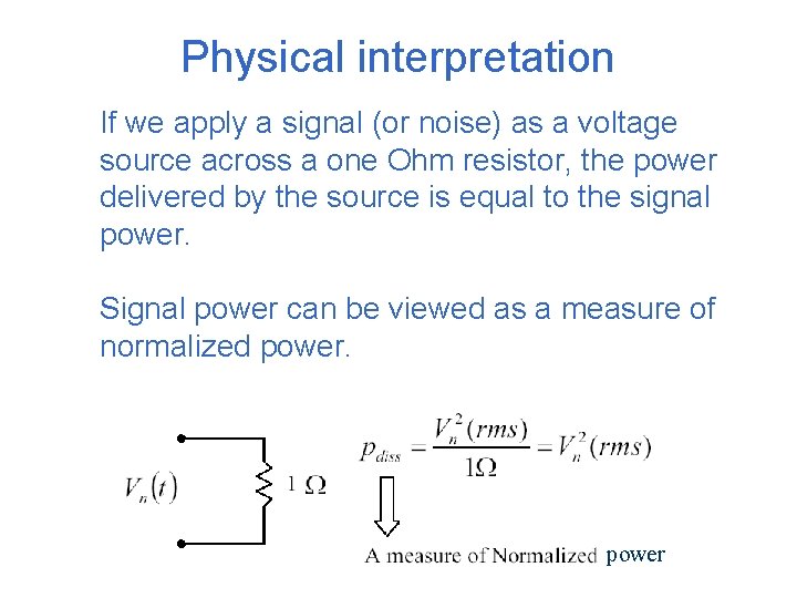 Physical interpretation If we apply a signal (or noise) as a voltage source across