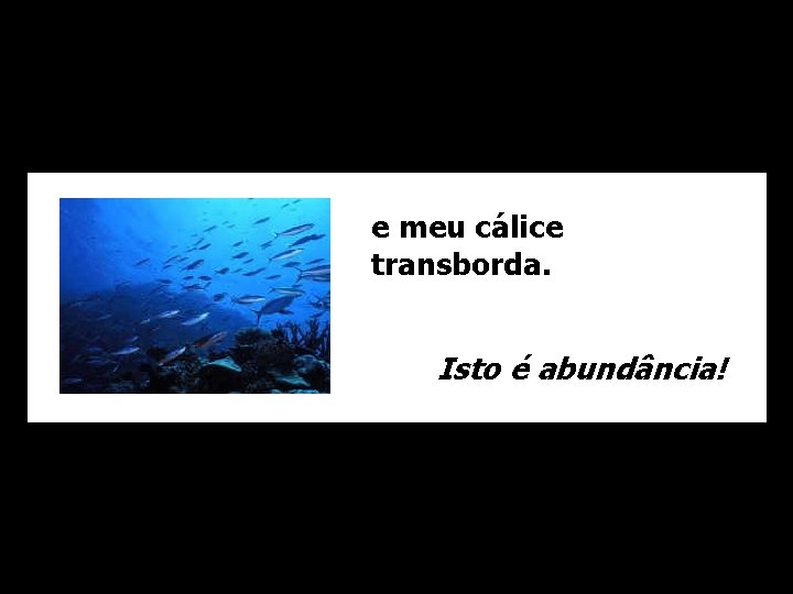 e meu cálice transborda. Isto é abundância! 