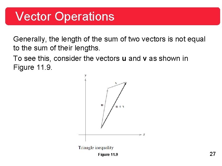 Vector Operations Generally, the length of the sum of two vectors is not equal Vector Operations Generally, the length of the sum of two vectors is not equal
