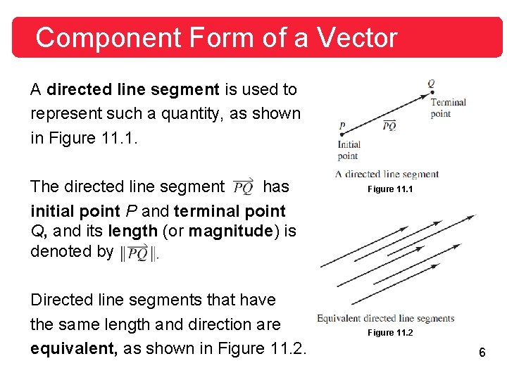 Component Form of a Vector A directed line segment is used to represent such Component Form of a Vector A directed line segment is used to represent such