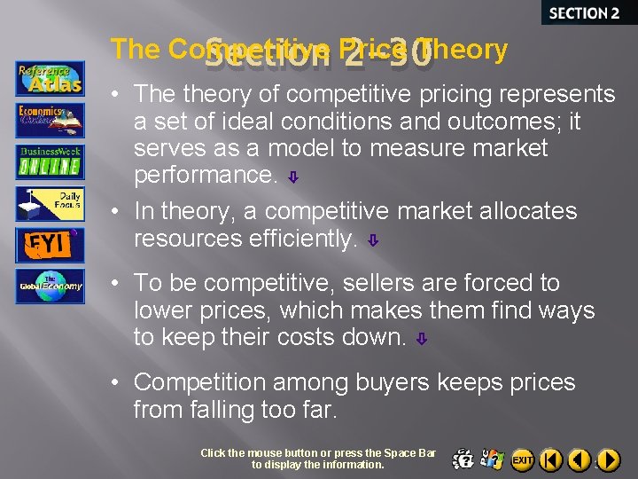 The Competitive Theory Section Price 2 -30 • The theory of competitive pricing represents