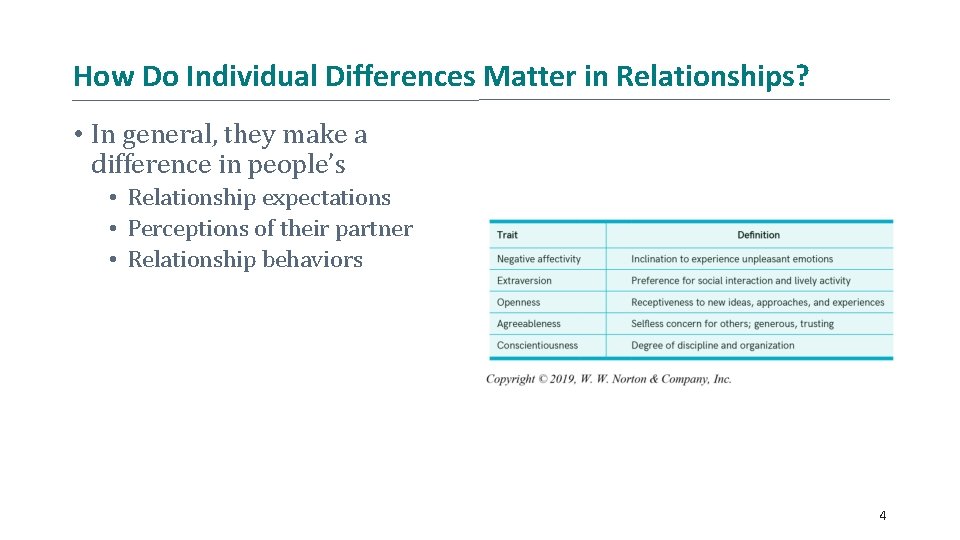 How Do Individual Differences Matter in Relationships? • In general, they make a difference