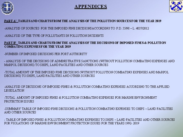 APPENDICES PART A’ TABLES AND CHARTS FROM THE ANALYSIS OF ΤΗΕ POLLUTION SOURCES FOR