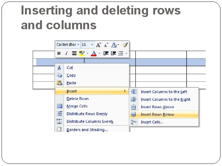 Inserting and deleting rows and columns 