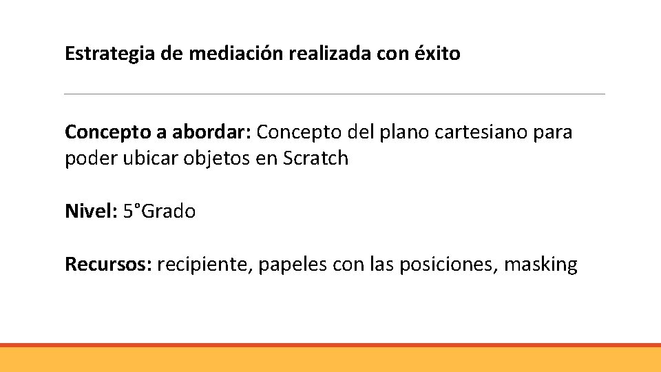 Estrategia de mediación realizada con éxito Concepto a abordar: Concepto del plano cartesiano para Estrategia de mediación realizada con éxito Concepto a abordar: Concepto del plano cartesiano para