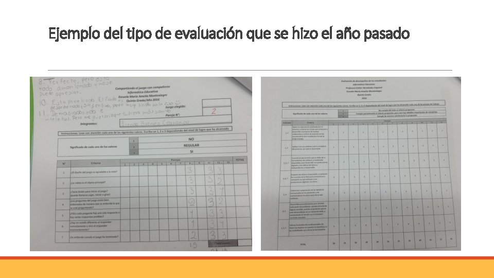 Ejemplo del tipo de evaluación que se hizo el año pasado Ejemplo del tipo de evaluación que se hizo el año pasado
