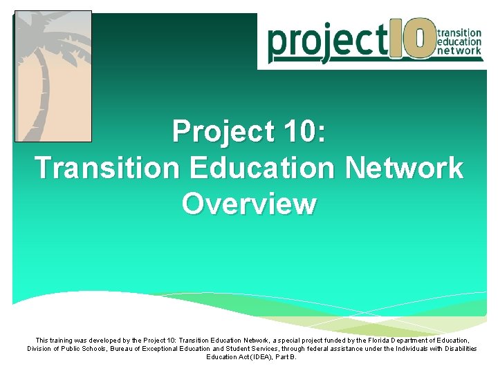 Project 10: Transition Education Network Overview This training was developed by the Project 10: