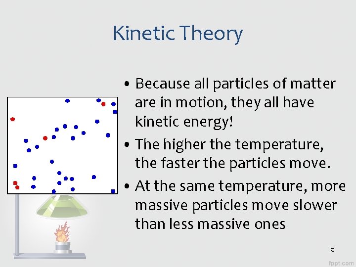 Kinetic Theory • Because all particles of matter are in motion, they all have