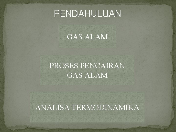 PENDAHULUAN GAS ALAM PROSES PENCAIRAN GAS ALAM ANALISA TERMODINAMIKA 