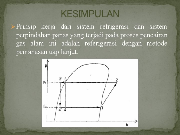 KESIMPULAN Ø Prinsip kerja dari sistem refrigerasi dan sistem perpindahan panas yang terjadi pada