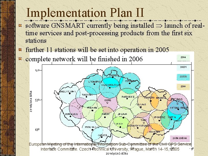 Implementation Plan II software GNSMART currently being installed launch of realtime services and post-processing