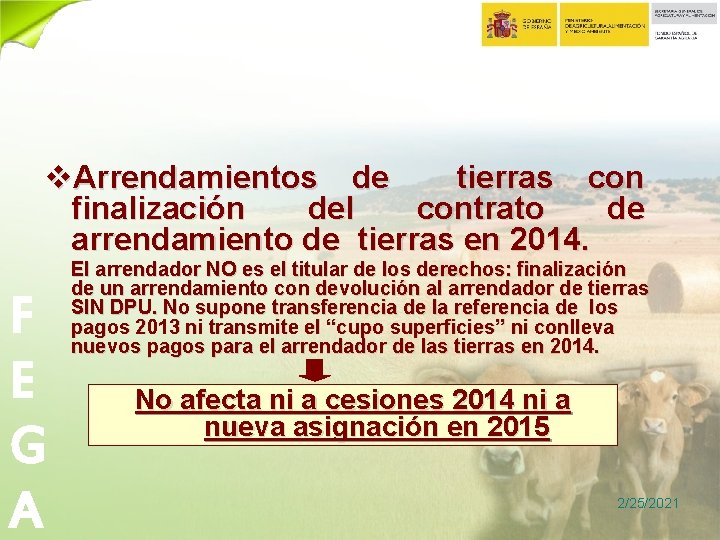 v. Arrendamientos de tierras con finalización del contrato de arrendamiento de tierras en 2014.