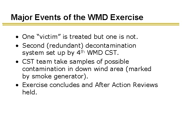 Major Events of the WMD Exercise • One “victim” is treated but one is Major Events of the WMD Exercise • One “victim” is treated but one is