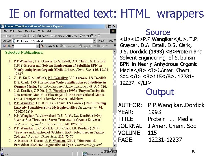 IE on formatted text: HTML wrappers Source <U><LI>P. P. Wangikar</U>, T. P. Graycar, D.