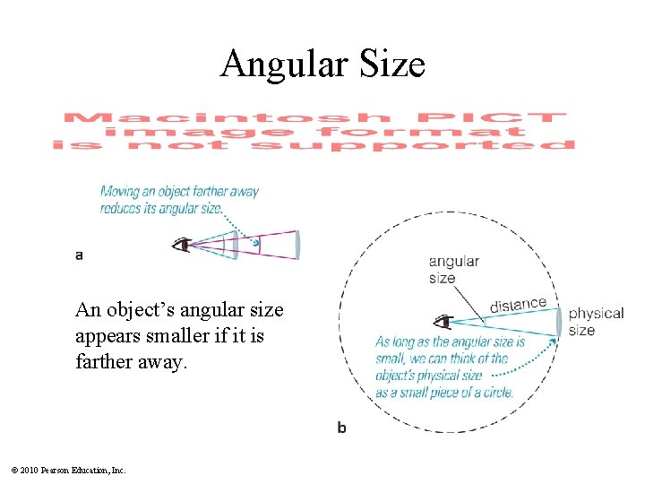 Angular Size An object’s angular size appears smaller if it is farther away. ©