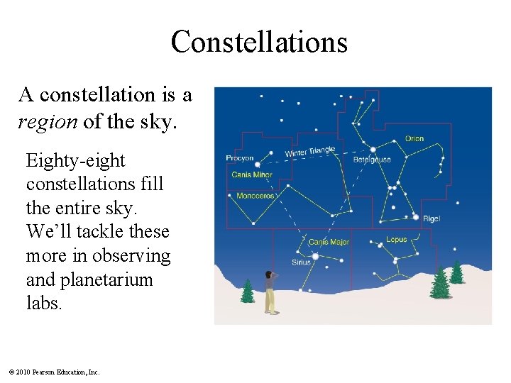 Constellations A constellation is a region of the sky. Eighty-eight constellations fill the entire